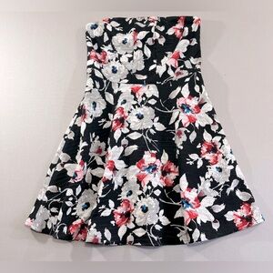 Express Black White Gray Red Floral Design Strapless Mini Dress